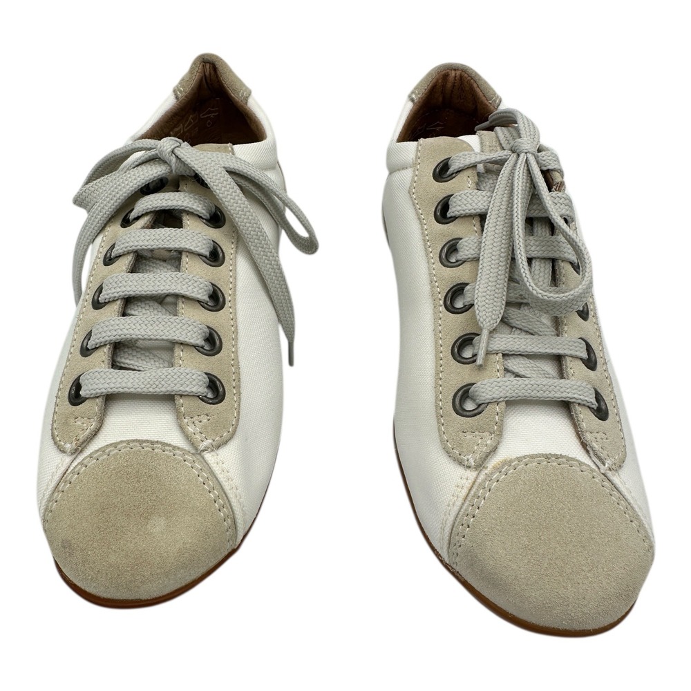 FRAU Women's White Canvas Suede Sneakers Lace Up Made in Italy Size US 5 EUR 36